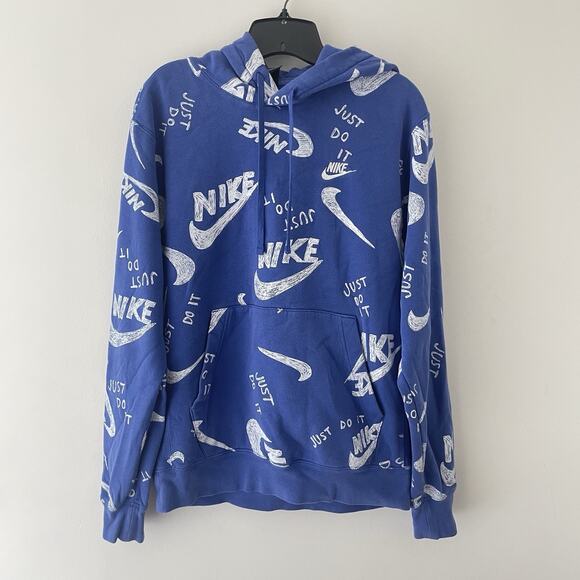 Nike Hoodie Sweatshirt Blue All Over Print‎ Just Do It Logo Swoosh Size S Sports - Picture 1 of 7